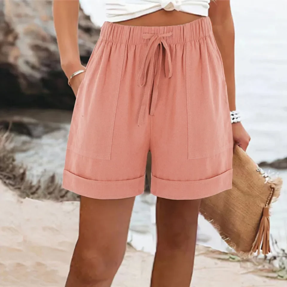 

Women's Casual Beach Shorts Drawstring Elastic High Waist Wide Leg Short Pants with Big Pockets Summer Vacation Loose Shorts