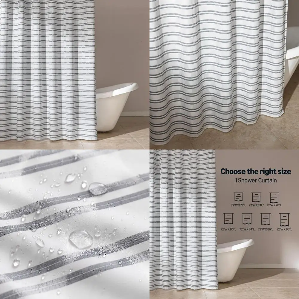 

Занавеска для душа из жаккардовой ткани с геометрическим рисунком для ванной комнаты, легкая, водонепроницаемая и моющаяся, 72 дюйма Ш x 72 дюйма л, серая полоска