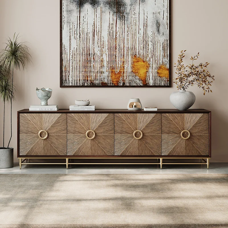 LTT Italian Light Luxury Solid Wood Carved TV Cabinet Wall-Mounted Decorative Storage Cabinet Low Storage Cabinet