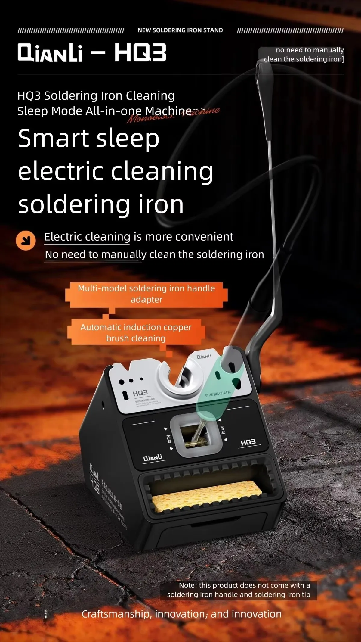 QIANLI HQ3 Smart Soldering Iron Cleaning Sleep All in One Station Automatic Induction Dual Copper Brush Cleaner for Tips Cleanin