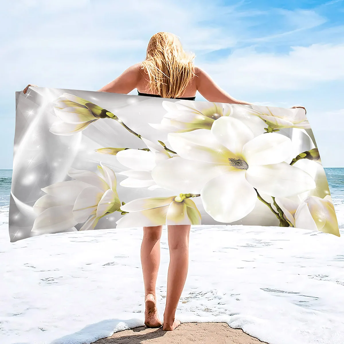 Magnolia Flower Oversized Beach Towel Sand Free Soft Super Lightweight Quick Dry Swim Towels Beach Throw Towel for Women Girls