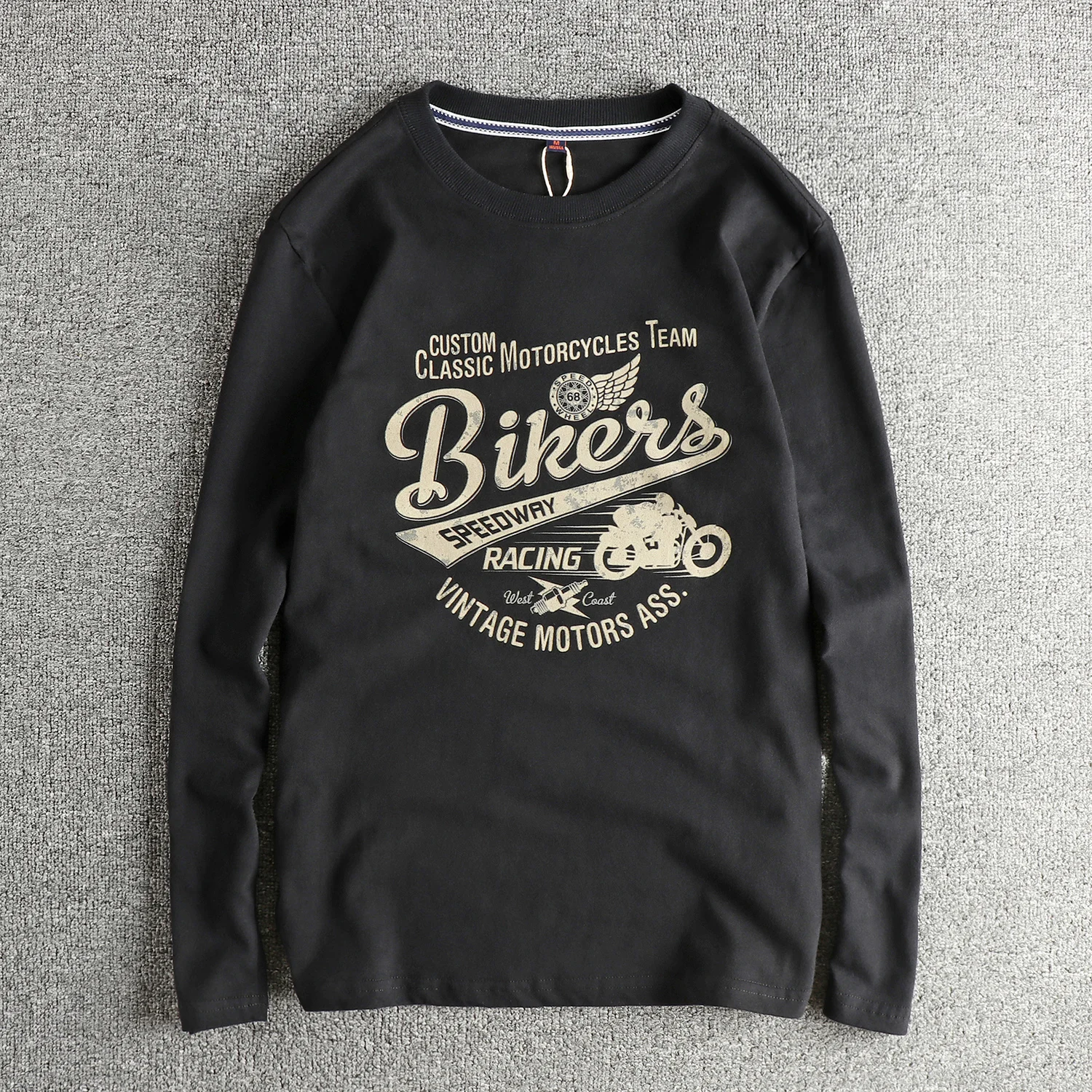 

Осень 2022, новая американская ретро футболка с длинными рукавами и круглым вырезом с буквенным принтом, мужская мода, повседневные спортивные топы из 100% хлопка