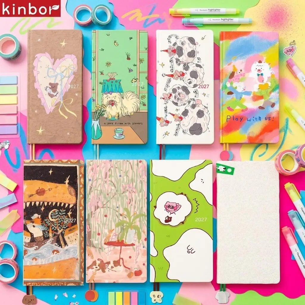 2027 Cute Cartoon Illustration Weekly Planner Notebook, Kinbor Undated Weekly Schedule Book, Kawaii Aesthetic Journal Stationery