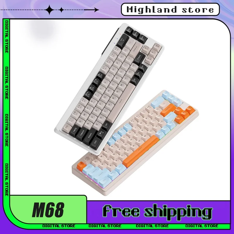 Ziyoulang M68 3modes Keyboard 68keys Pbt Ball Cap Rainbow Mixed Light Long Battery Life Keyboard Customized For Esports Office