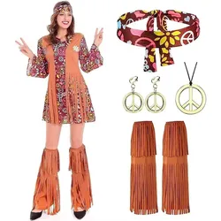 Halloween Disco Dress 70s 60s Hippie Cosplay Costume Set 70s DJ Dis Cos Outfits Women Suits Accessories for
