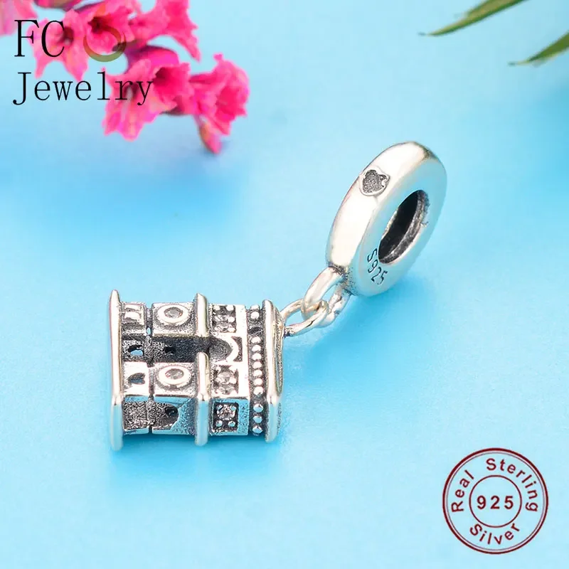 FC Jewelry Fit Original Pan  Charms Bracelet 925 Sterling Silver Antique Castle Mix Zircon Bead Pendant Making Craft Berloque