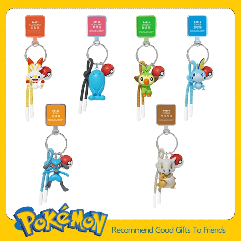 Genuino Pokemon Scorbunny Portachiavi Grookey Riolu Sobble Wobbuffet Cubone Anime Action Figure Giocattolo Portachiavi Fragranza Ciondolo Regalo