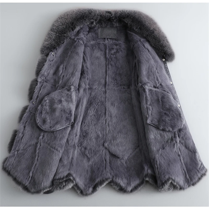 Casaco longo de pele de Fox luxuoso para mulheres, Senhora, Menina, Pele de coelho real, Couro, Quente, Pelt cheia, Sobretudo, Parka JT3303, Venda quente