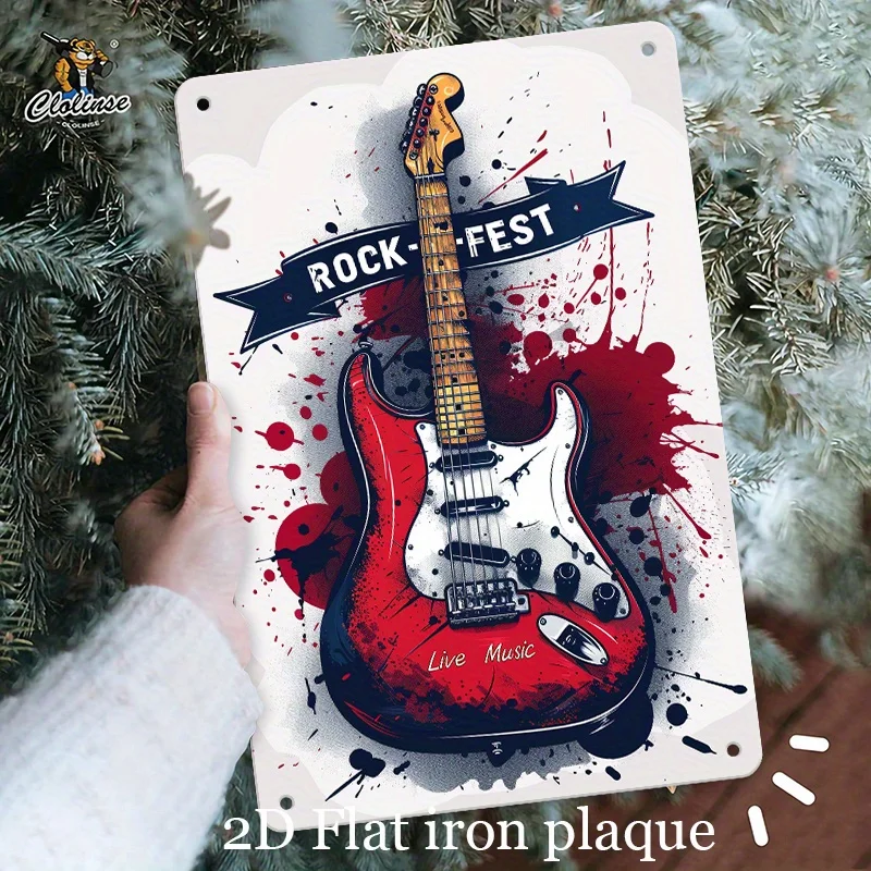Rockfest Electric Guitar Splatter Art Metal Wall Sign -  Iron Decor for Home, Office, Music Studio - Vibrant Rock Theme Gift f