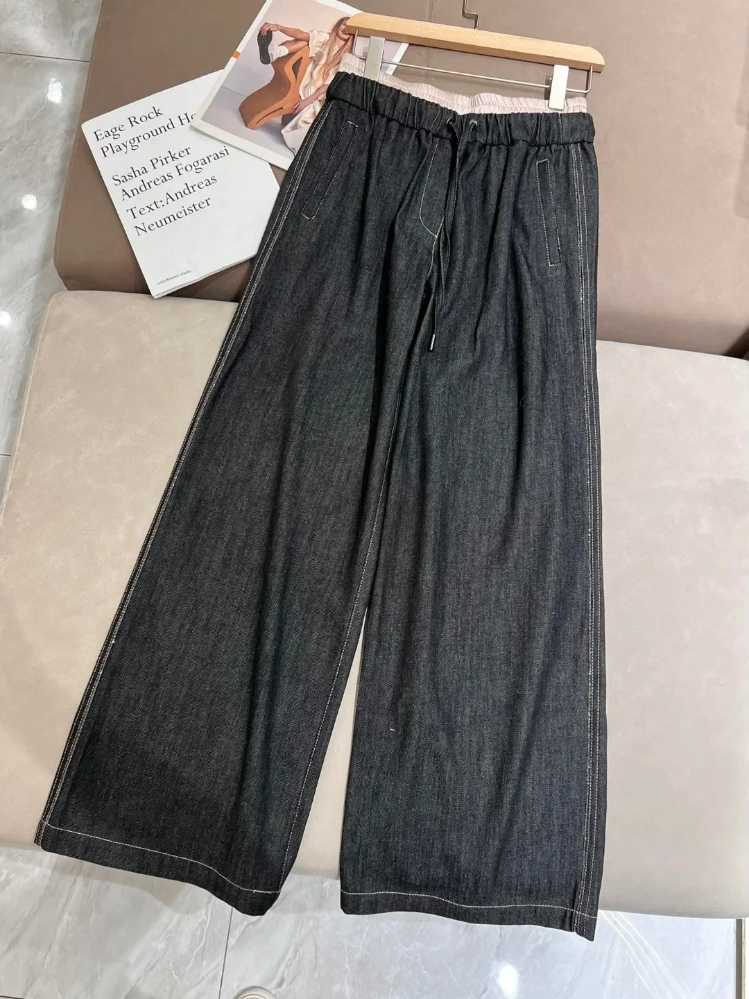 Wide Leg Pants for Ladies 2024 New Spring Summer Cotton Elastic Waist Loose Casual Trousers