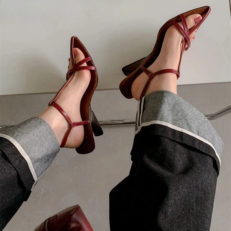 Summer Narrow Band Heel Sandals Fashion women Pointed Toe Singbacks Ankle Buckle Pumps Stripper Party Female Gladiator Sandalias