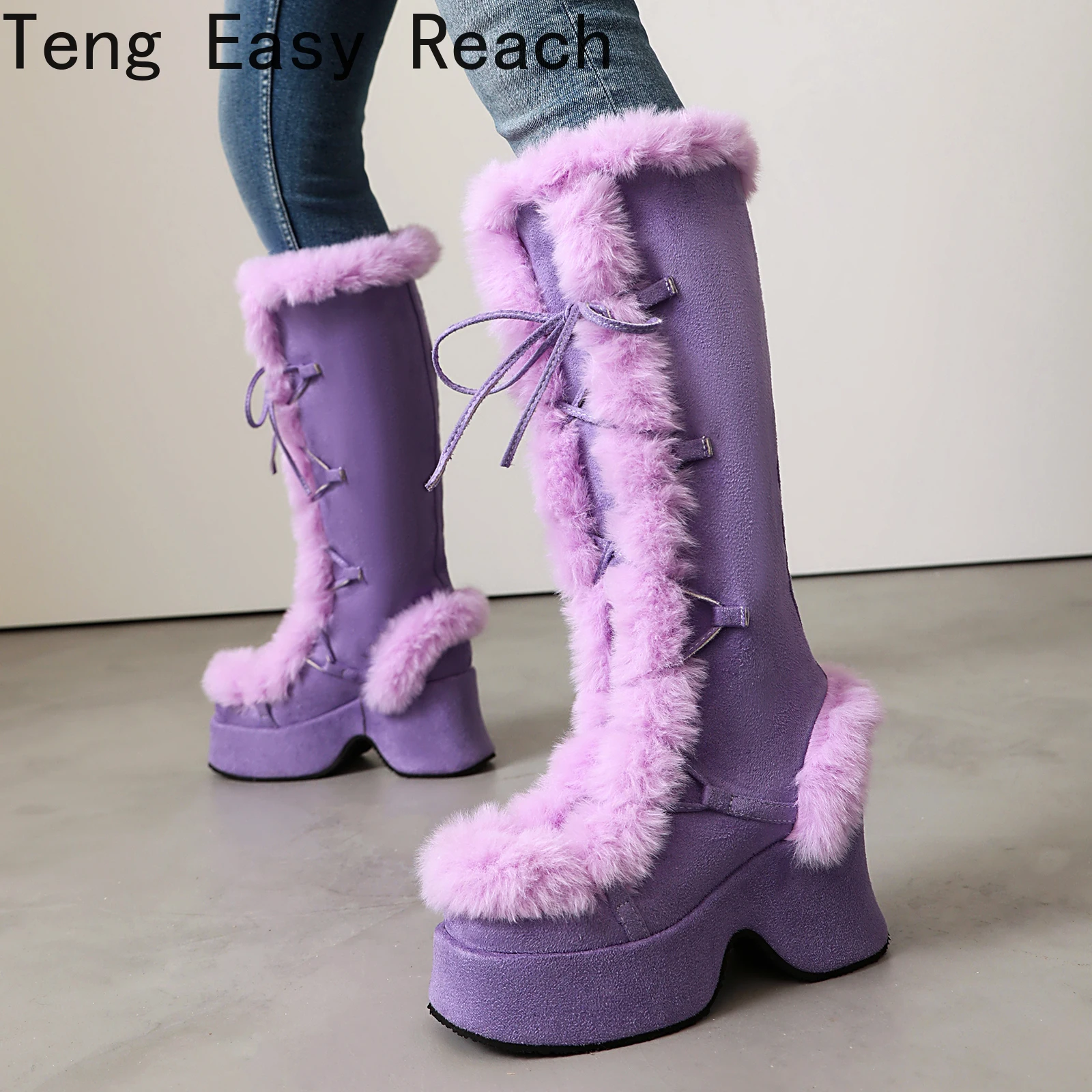 

2026 New Winter Women's Snow Boots with Thick Soles, Elevated Wedge Heels, Sweet Style, Soft and Warm Mid-Calf Boots