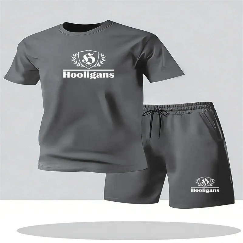 

New summer 3D men's casual sportswear round neck short sleeved T-shirt shorts 2-piece set men's short sleeved T-shirt and shorts