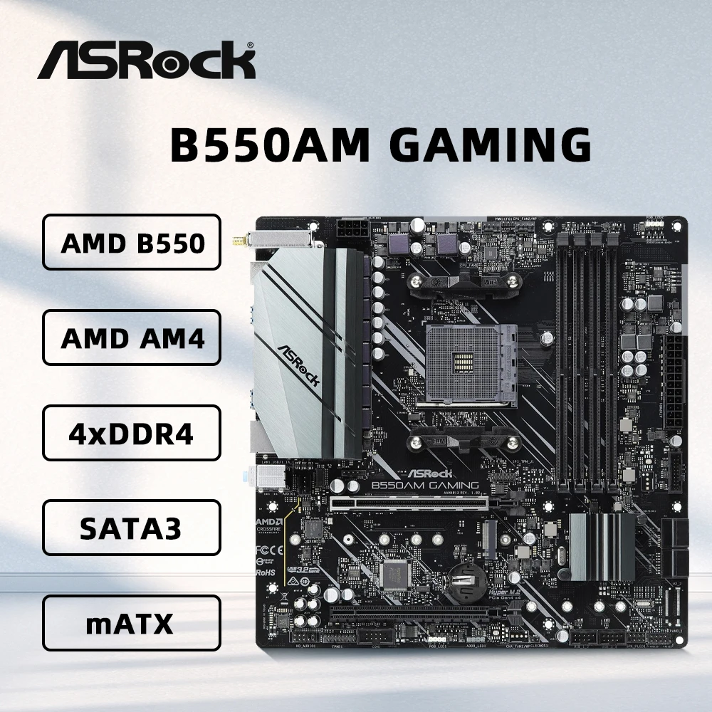 ASROCK B550AM GAMING Support AMD B550 AM4 Ryzen 5 5600X 5600G 7 5800X3D 9 5900X CPU DDR4 4733+(OC) SATA3 Hyper M.2 ATX