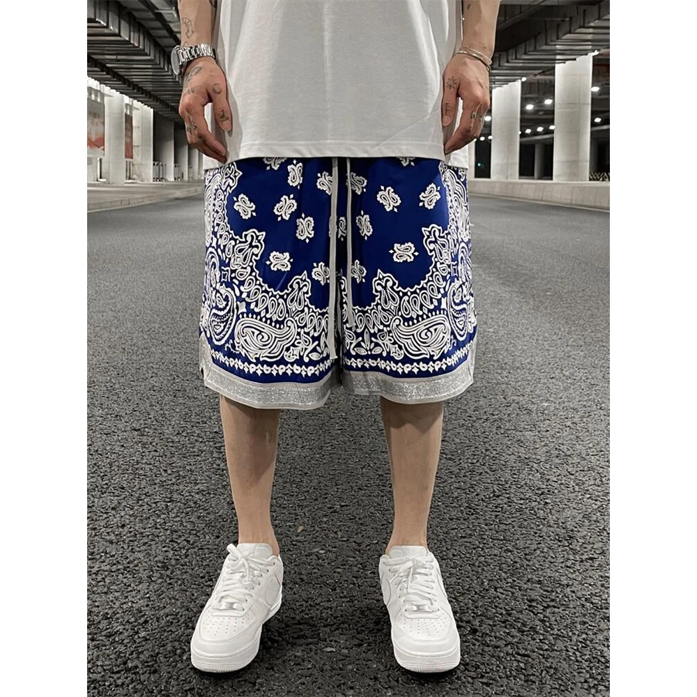 Retro Cashew Flowers Casual Shorts Summer Streetwear Fashion Patchwork Knee-length Men Women Paisley Printing Sweat Shorts