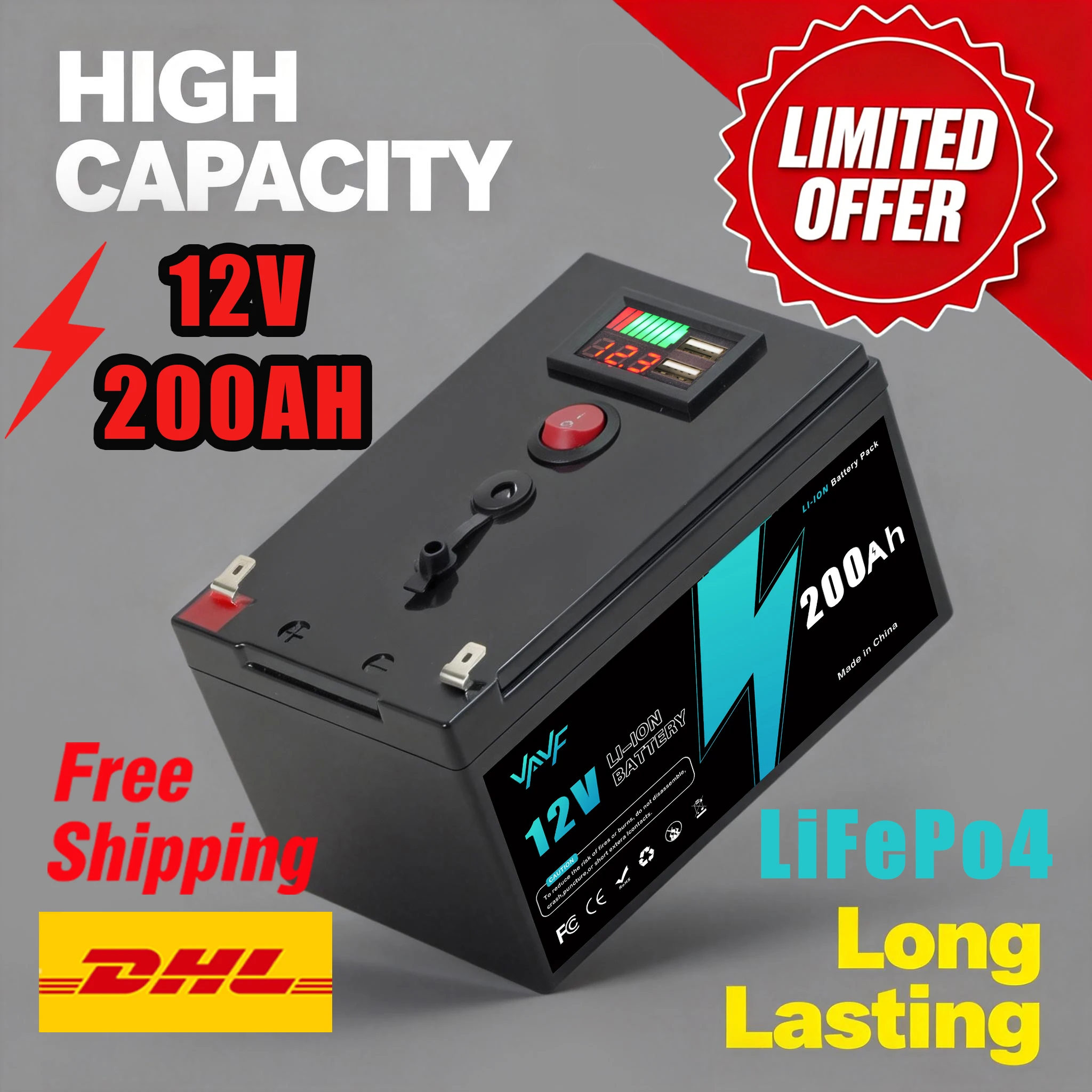 

Advanced⚡️Solar Battery☄️Lithium Battery 12V 200Ah LiFePO4 Battery with Smart BMS for RVs, Solar Power, and Marine Applications
