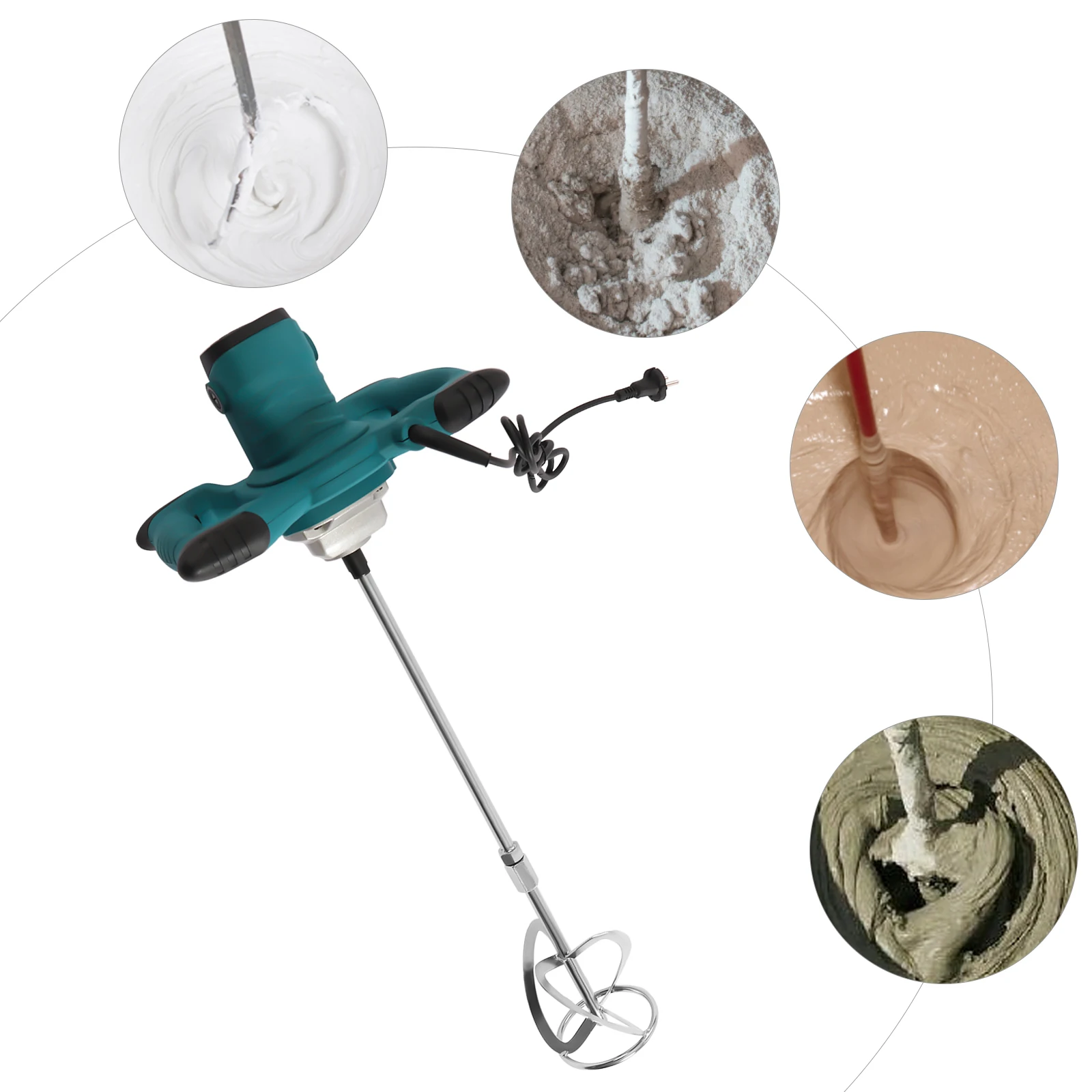 Handheld Concrete Mixer S-shape Mixing Head 2100W Pure Copper Motor with Self-locking Switch