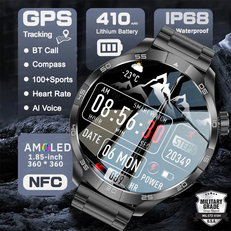 

Новые военные смарт-часы 2026 года с GPS, AMOLED, Bluetooth-звонками, NFC, трекером активности, водонепроницаемостью IP68 (для дайвинга), мужские часы