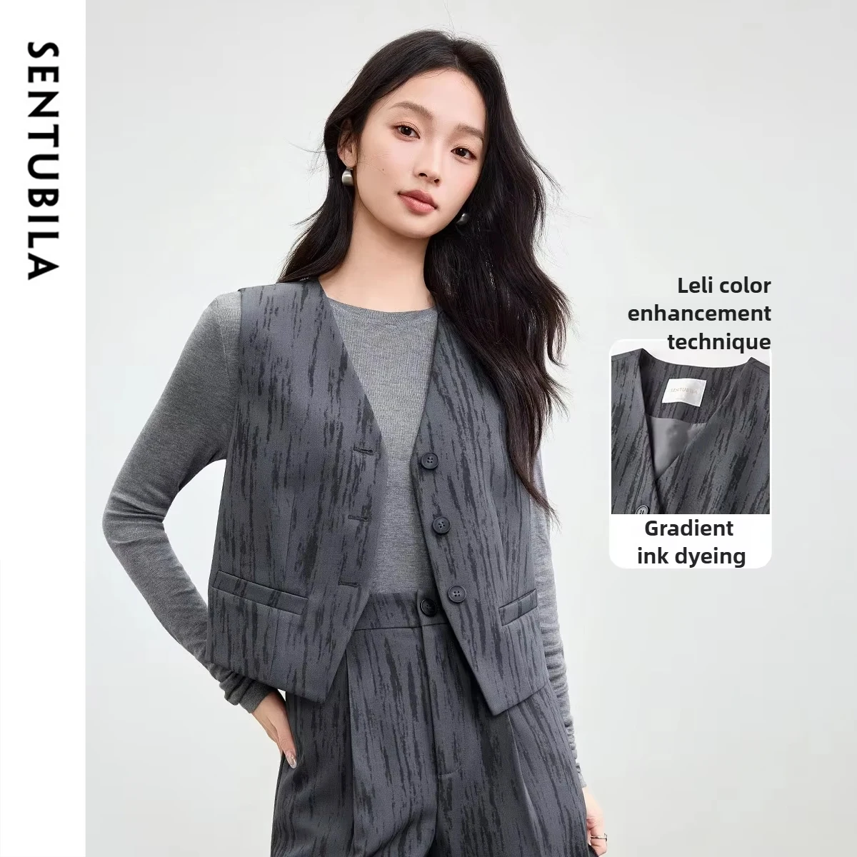 

SENTUBILA Sleeveless Suit Vest for Woman 2025 Autumn New Commute V-Neck Jackets Solid Three Buttons Short Female Tops 153JA2940