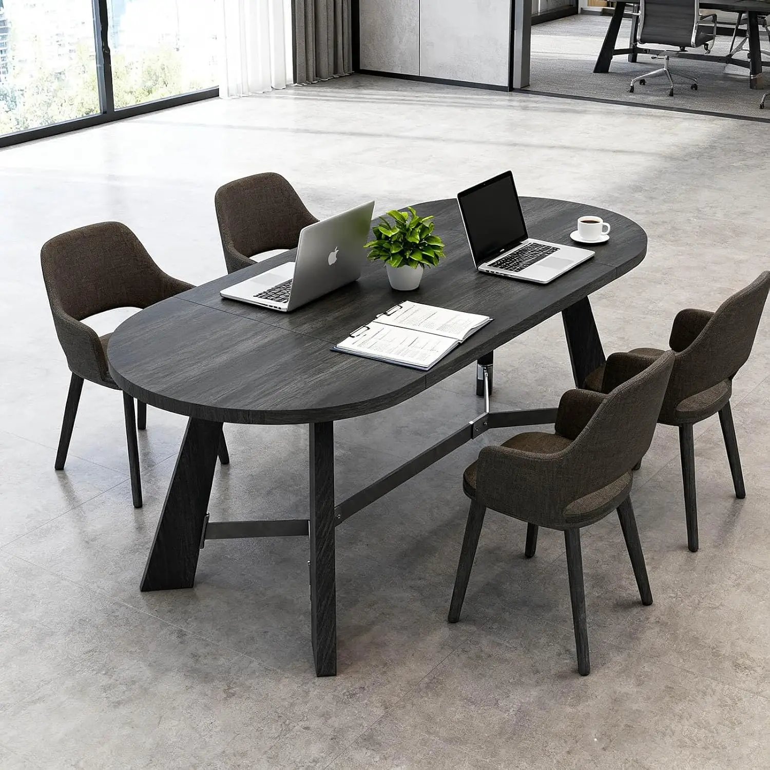 6-8 Person Oval Conference Table, Rustic Black 70.86"W Modern Boardroom Desk Office Meeting Room, Custom