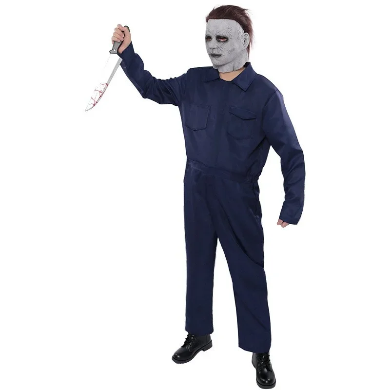 Halloween Michael Myers Costume Mask Cosplay Jumpsuit Outfits Horror Bloody Killer Prop Carnival Party Costume for Adult Men