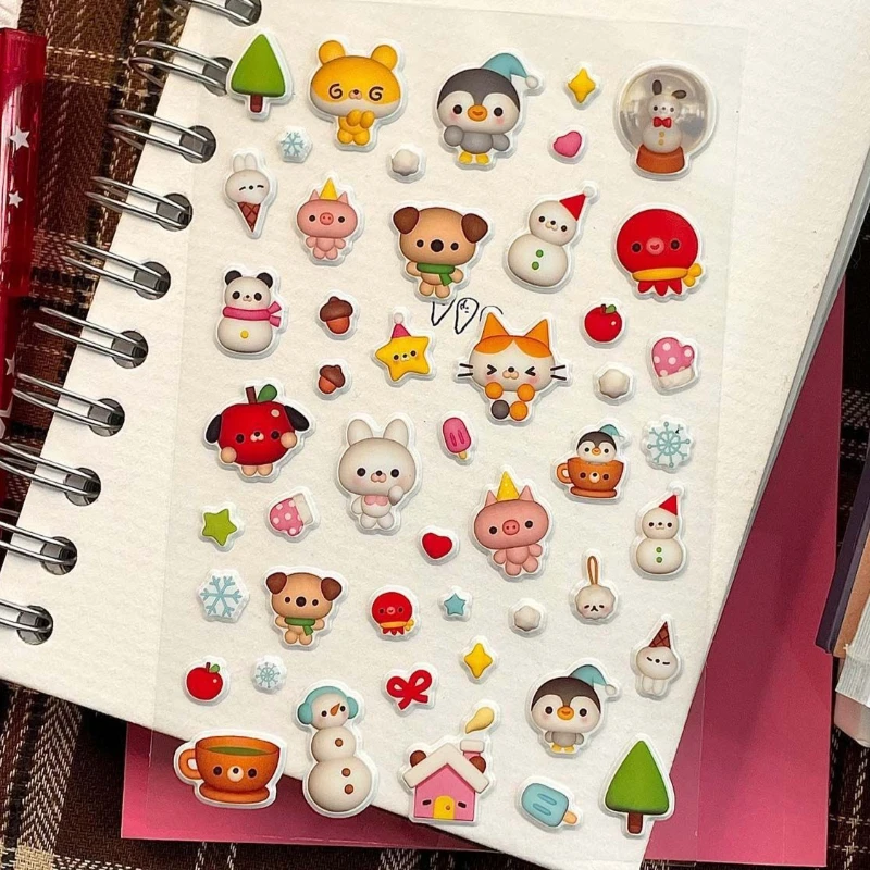 

Kawaii Japanese Retro Cartoon Animal 3D Stickers Cute Scrapbook Journal Dialog Box Decoration Stationery Phone Case Puffy Decals