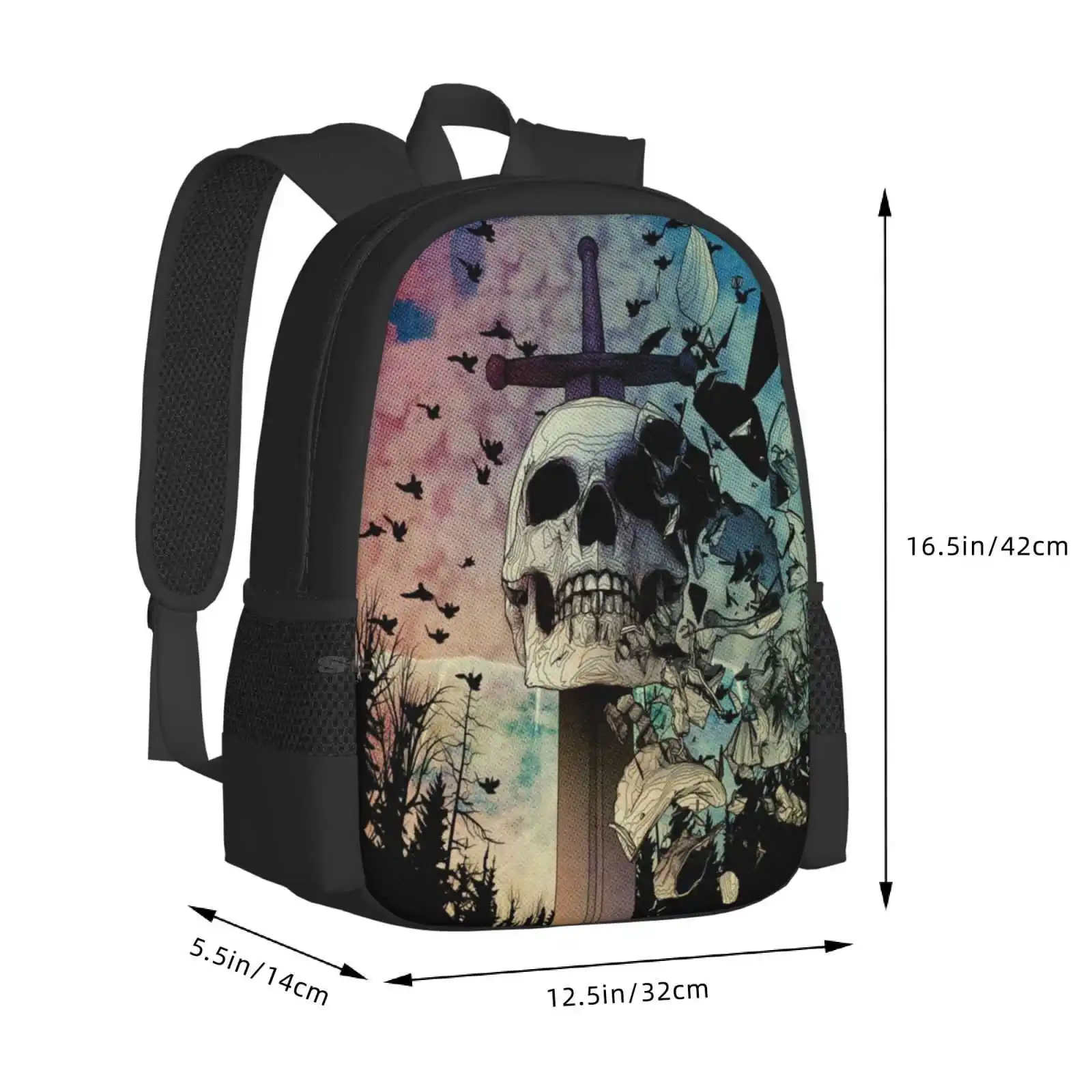 تخفيضات الخوف أعمق من السيوف تصميم طباعة ثلاثية الأبعاد على ظهره حقيبة الطالب Falcaolucas Skull Sword