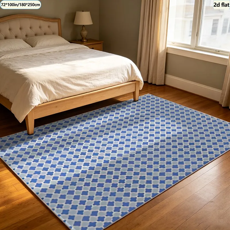 1 Piece of Classic Blue Mosaic Grid Carpet Modern Decorative Floor Mat, Suitable for Indoor Corridors and Kitchens