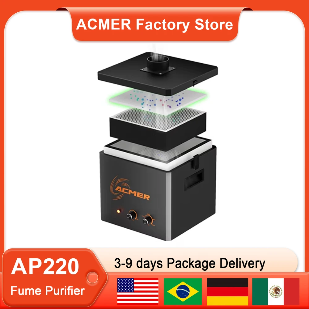 

ACMER Smoke Air Purifier Low Noise 3-layer Replaceable Filter Element For CNC Laser Engraver Air Purification Debris Removal