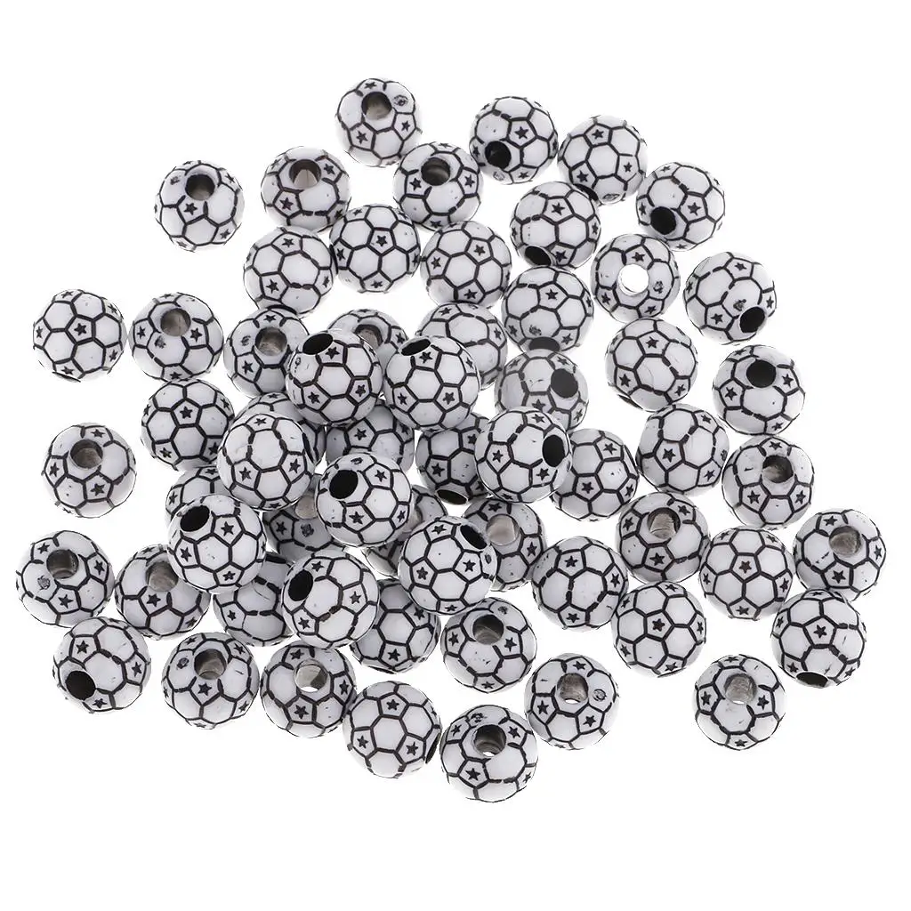 Soccer Ball Beads Resin Round Spacers DIY Jewelry Making Sports Pony Beads for Bracelet Crafts