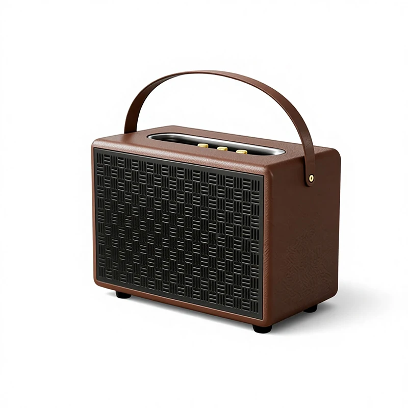 5.2 Speaker Leather-Wrapped Wood Cabinet Deep Bass Portable Audio for Computer Mobile Phone Karaoke Ready