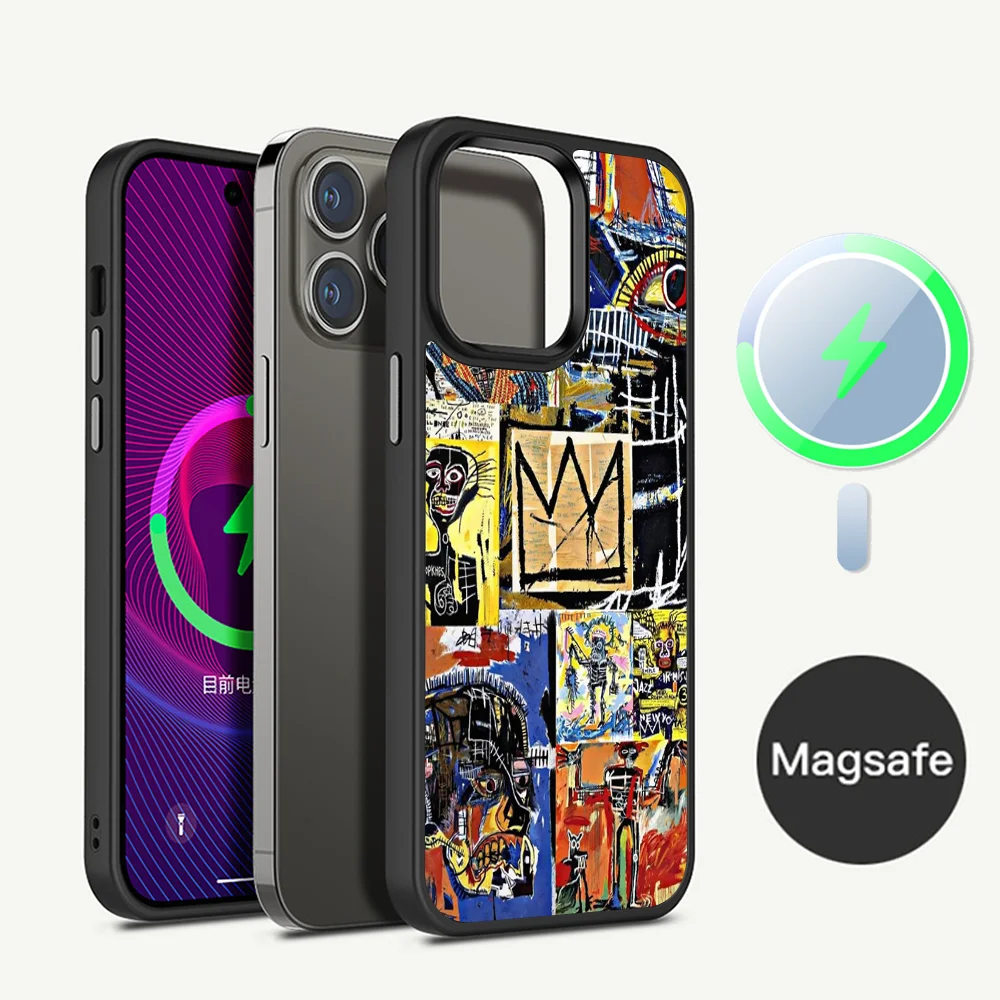 B-Basquiats Art For iPhone 15 Pro Max Case 14 Plus 13 12 11 Magesafe Magnetic Wireless Charge Cover