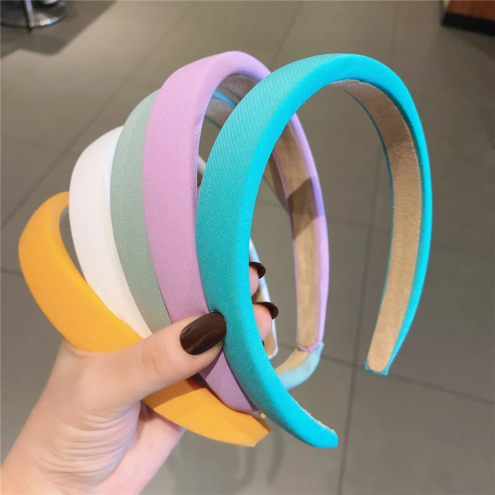 New Colourful Sponge Wide Edge Hairband Women Solid Color Headband Fashion Turban Makeup Hairband Hoop Girl Hair Accessories