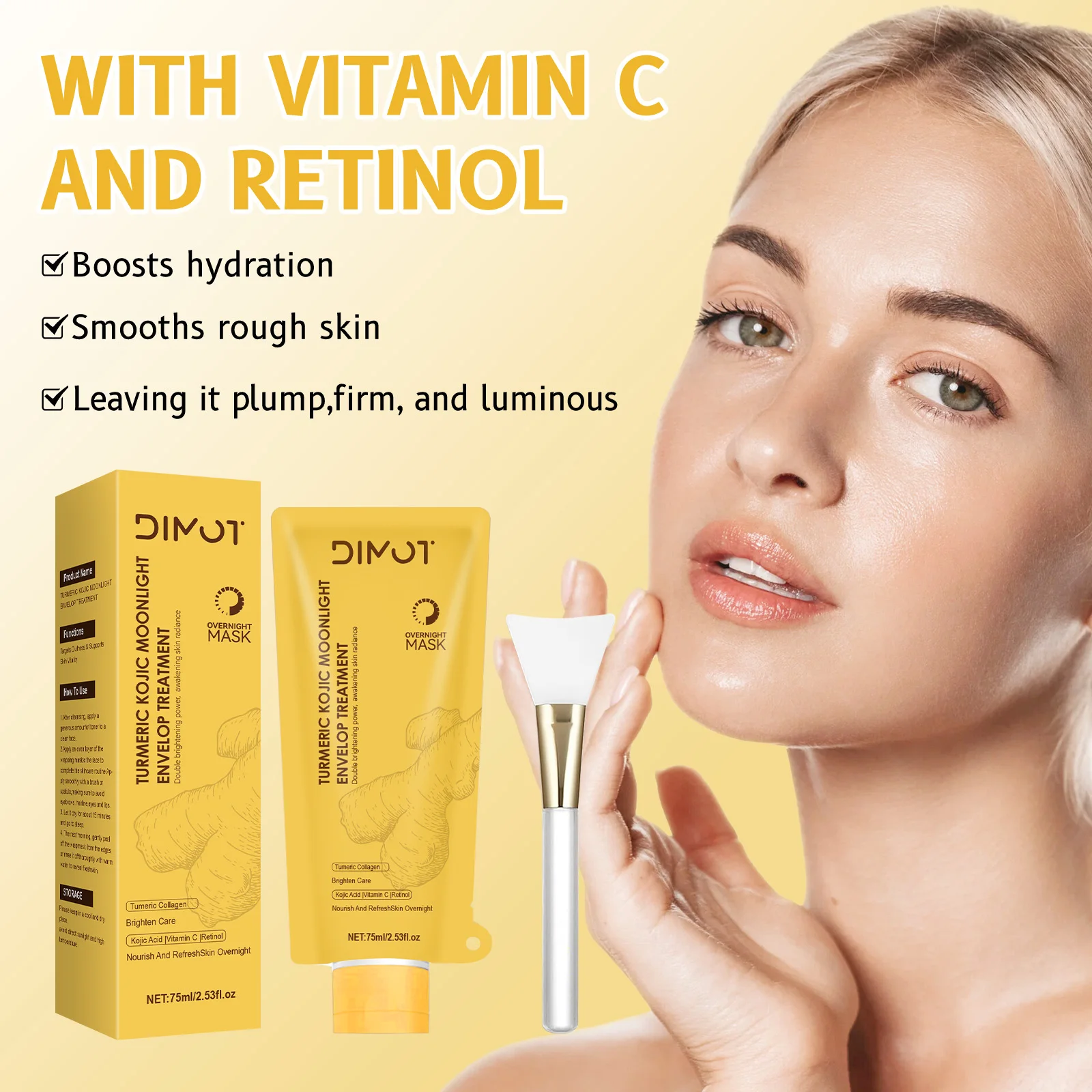 

Turmeric Kojic Acid Peel off Mask,Deep Cleansing Pores Oil Control,Wrapping Night Face Mask for Brightening Rejevenation Care
