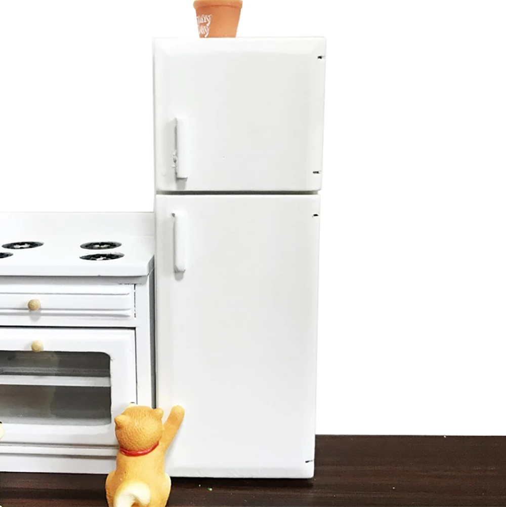 1/12 Dollhouse Miniature Accessories Mini Wooden Refrigerator Simulation Fridge Model Toy for Doll House Decoration ob11
