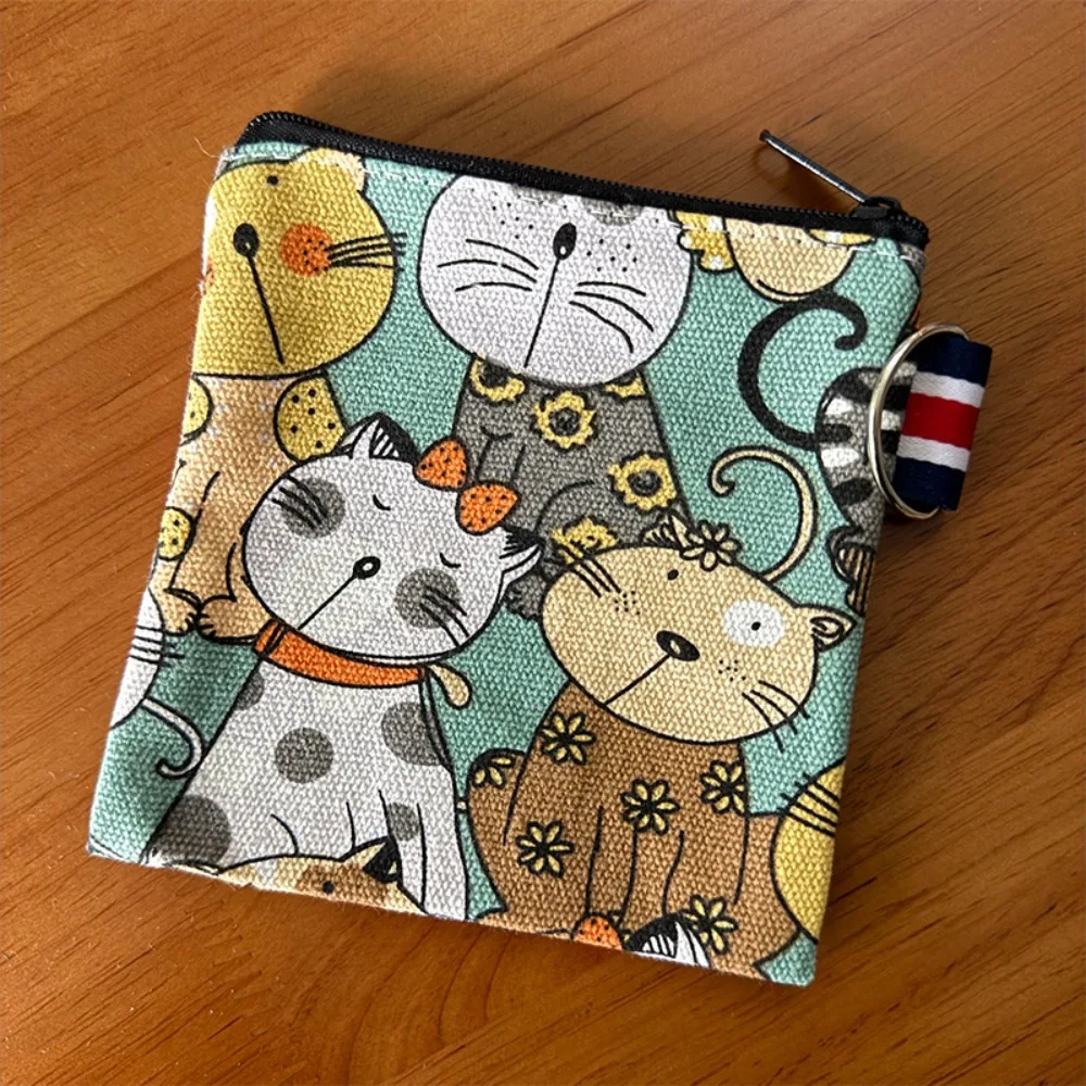 

Cute Canvas Coin Purse Mini Cat Prints Card Holder Zipper Key Bag Women Girls