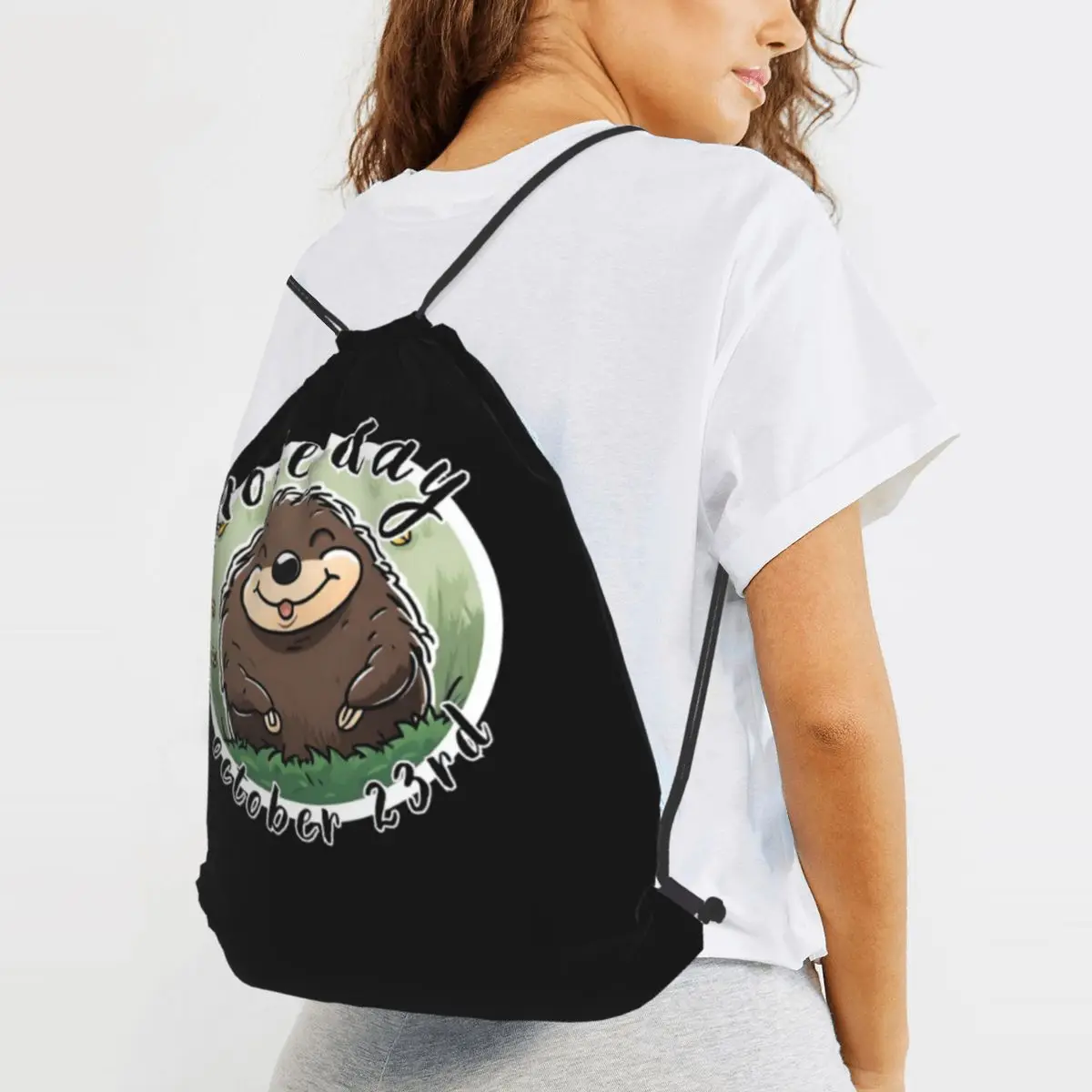 Smiling Mole (Mole Day) Backpacks Portable Drawstring Bundle Pocket Shoes Bag Book Bags for Travel School