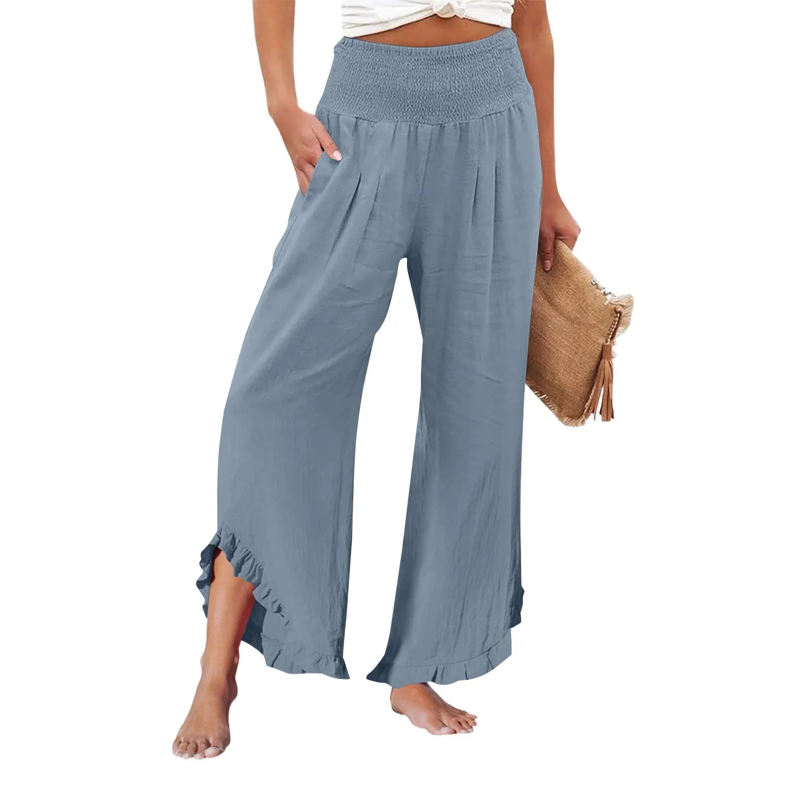 

Summer Womens Palazzo Pants Summer Casual Flowy Wide Leg Trousers Beach Travel Vacation Outfits All Match Loose Baggay Pants