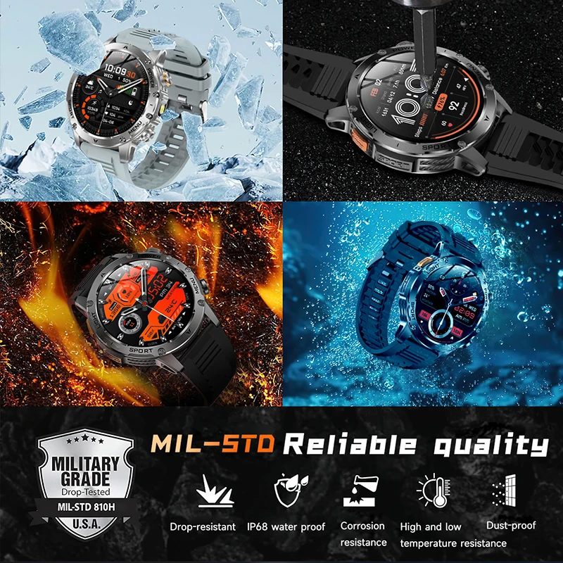 New Outdoor Men's Sports Smart Watch 1000mAh Battery IP68 Waterproof Bluetooth Call Heart Rate Blood Oxygen Sleep Health LED Flashlight Fitness Adult 1.7-inch Large Screen HD Smart Watch Supports Android IOS Phone Connection view 8