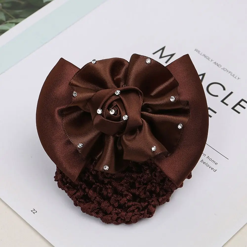 Strass headwear estilo coreano linda flor menina bun capa snood feminino rede de cabelo rabo de cavalo titular primavera clipe