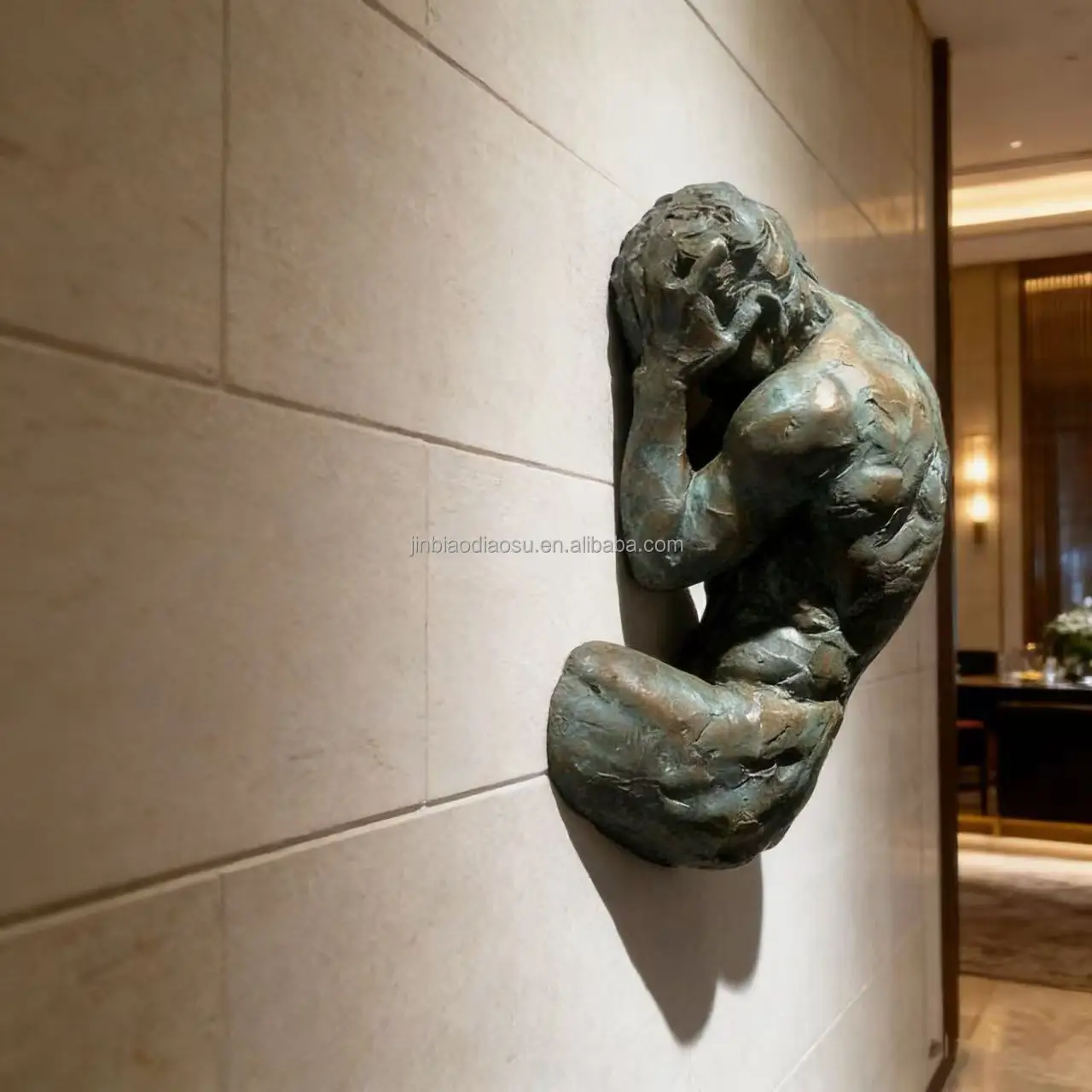 Life Size Cast Bronze Man Wall Sculpture Custom Color Custom Size Modern Outdoor Premium Metal for  Spaces