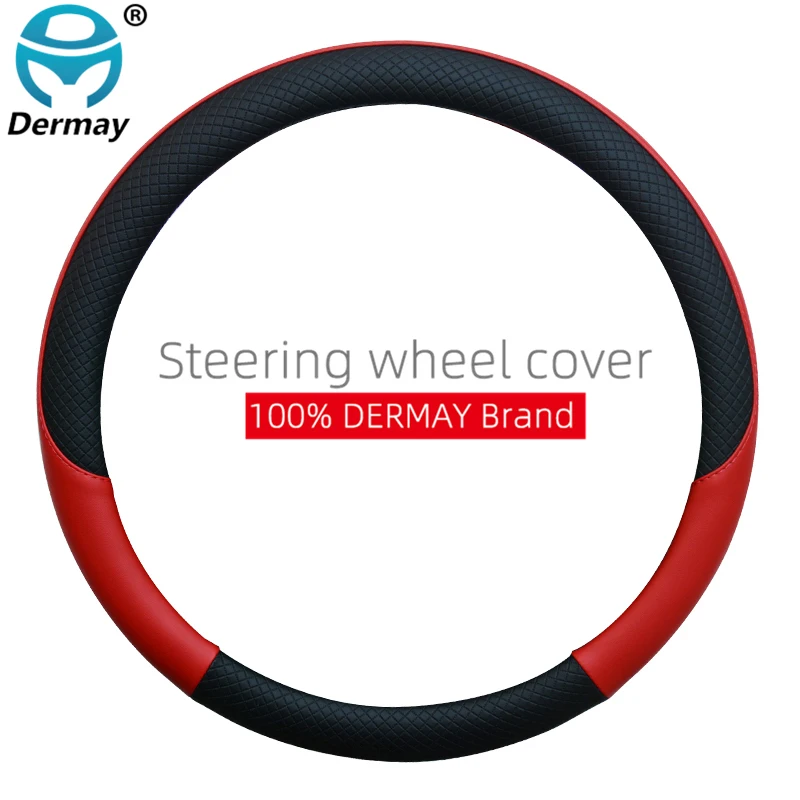 100% DERMAY Brand Leather Car Steering Wheel Cover for Kia Sportage Picanto Sorento Cerato Rio X Line Optima Auto Accessories