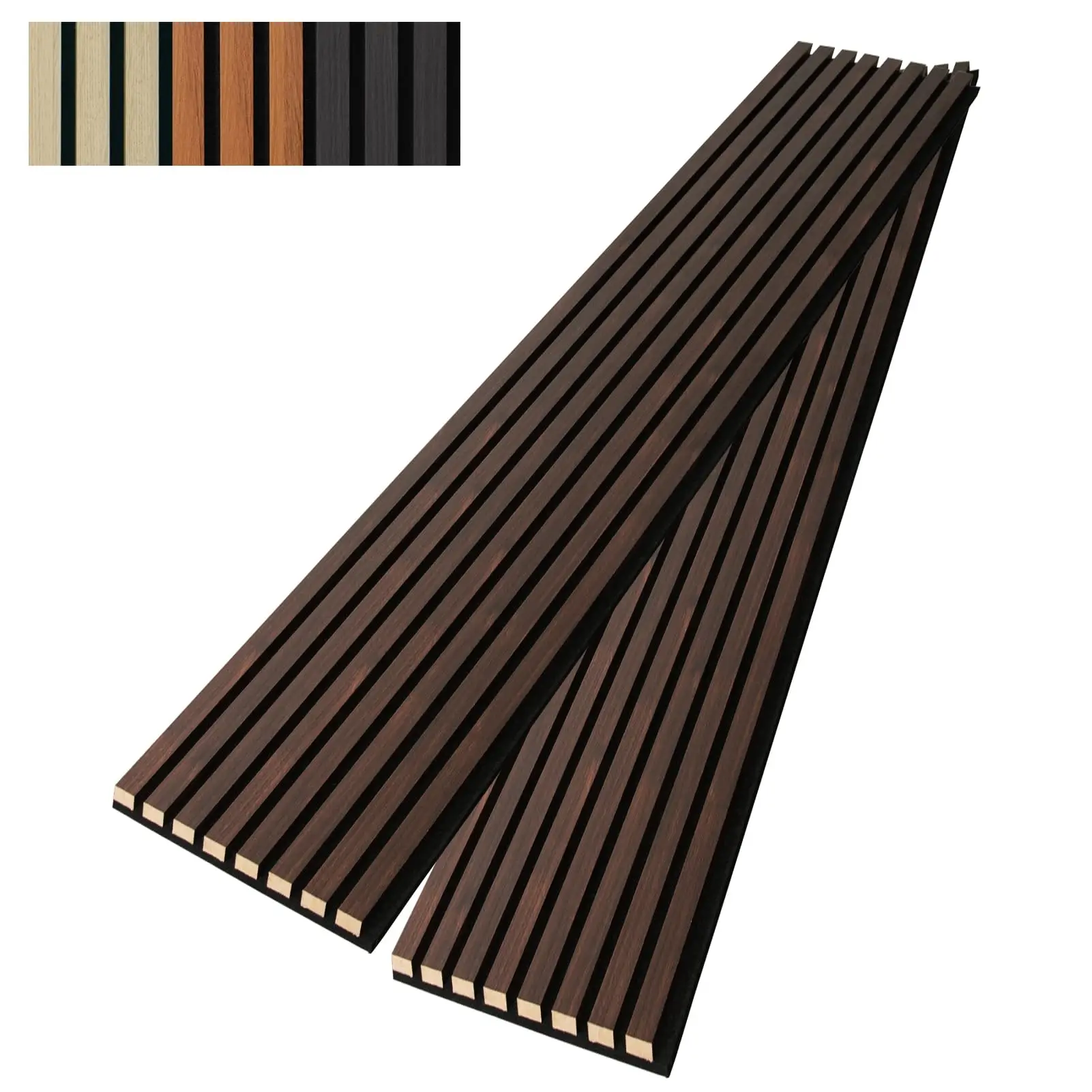 Wood Slat Wall Panel, Walnut, 108'' x 13'', 2 Pack 3D Soundproof, Large Acoustic Panels, Interior Ceiling and Wall Decor, Noise