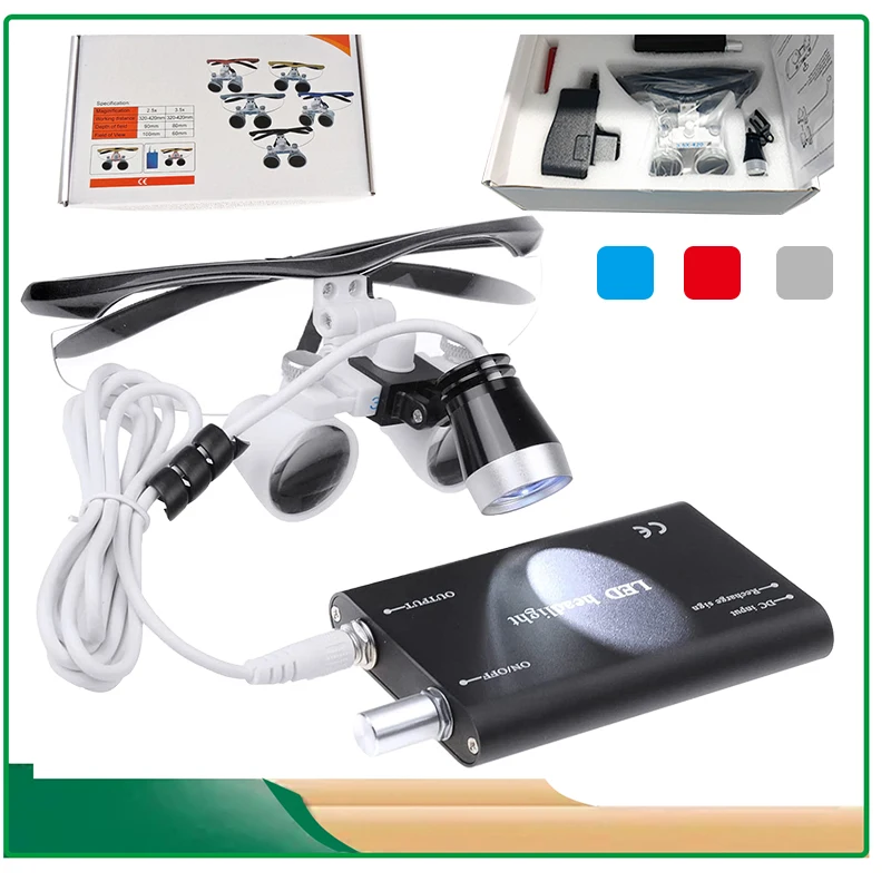 

2.5X 3.5X Surgical Loupes With LED Headlight 420 MM Dentistry Binocular Glass Dental Lab Dental Headlamp 3.5X Dental Loupes