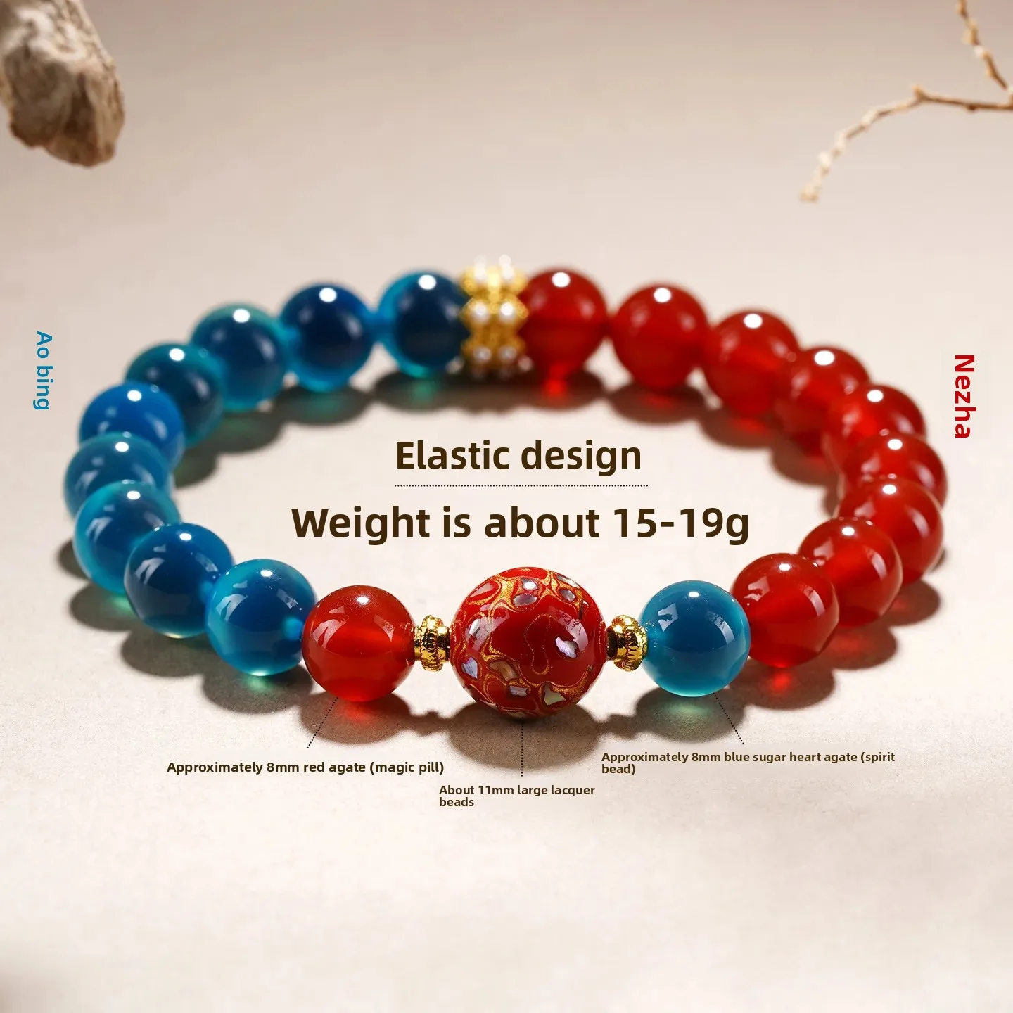 Pure Natural Red Agate Blue Sugar Heart Lacquer Bead Bracelet Chinese Spirit Bead Magic Pill Nazha Original Ladies Hand String
