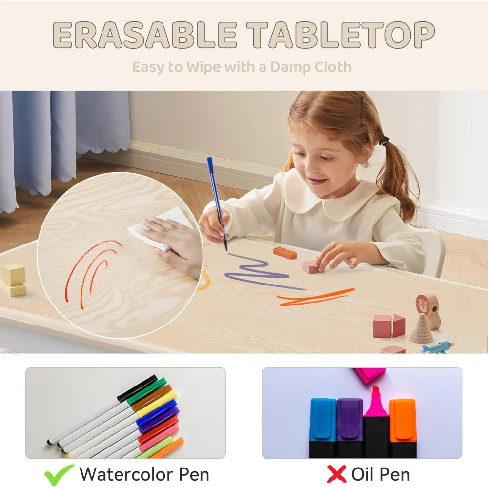 Juego de mesa y 2 sillas para niños, juego de mesa y sillas para niños pequeños de altura ajustable con escritorio Graffiti, para guardería, aula, hogar