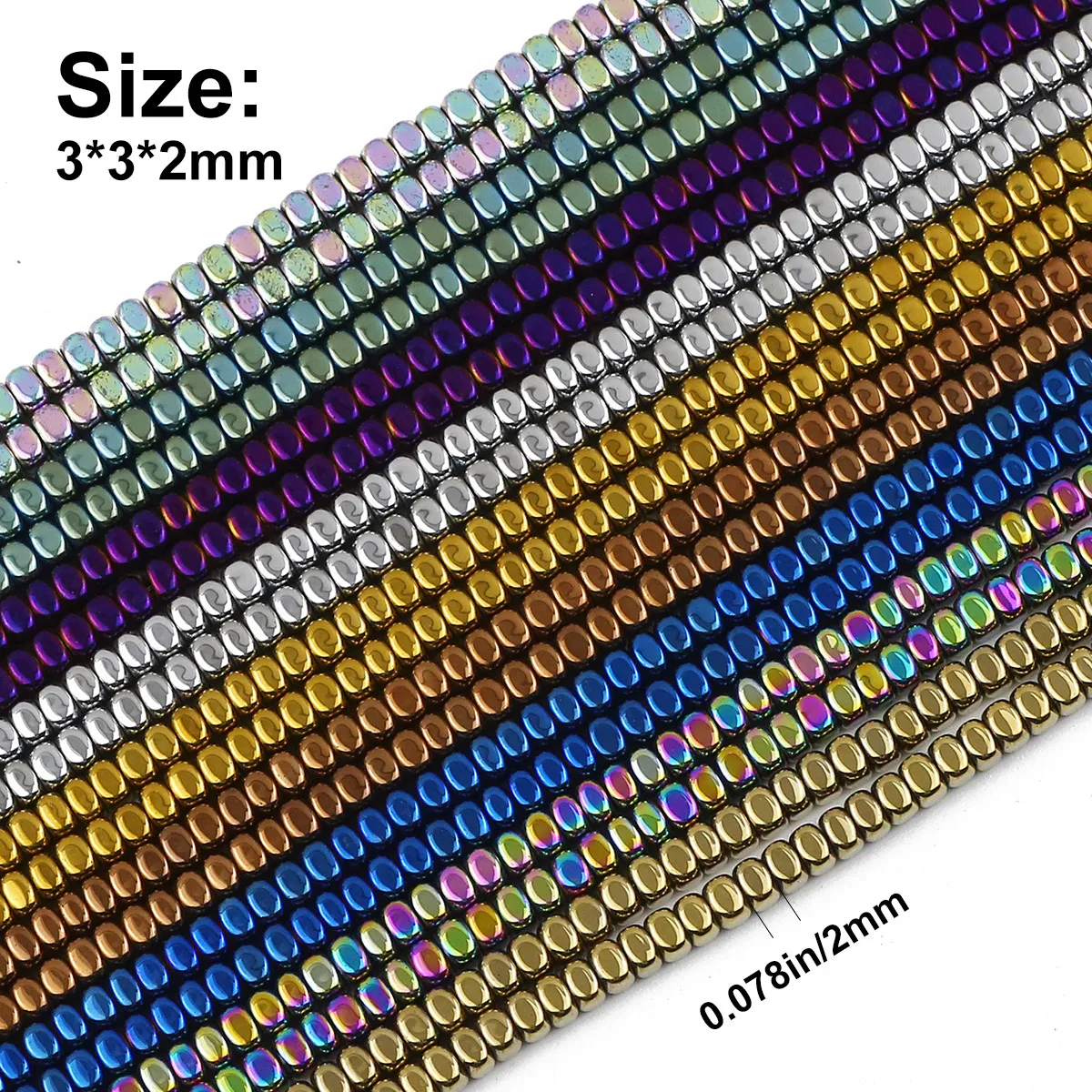 3x2mm 200pcs Gold Plated Hematite Natural Stone Square Spacer Loose Beads For Jewelry Making Bracelets Necklaces DIY Accessories image 2