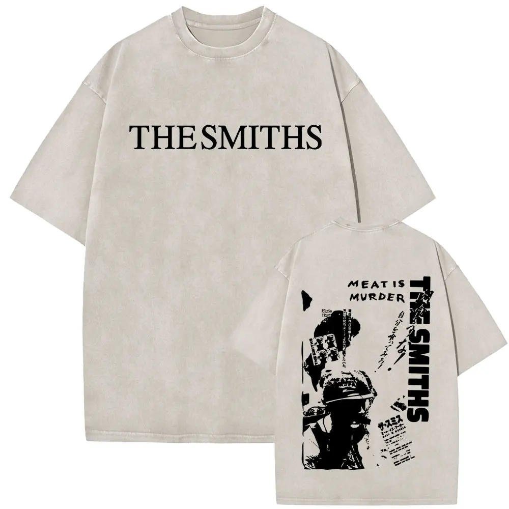 

British Rock Band The Smiths Meat Is Murder Vintage Washed T-shirt Alternative 1980's Indie Morrissey T Shirt Streetwear Unisex