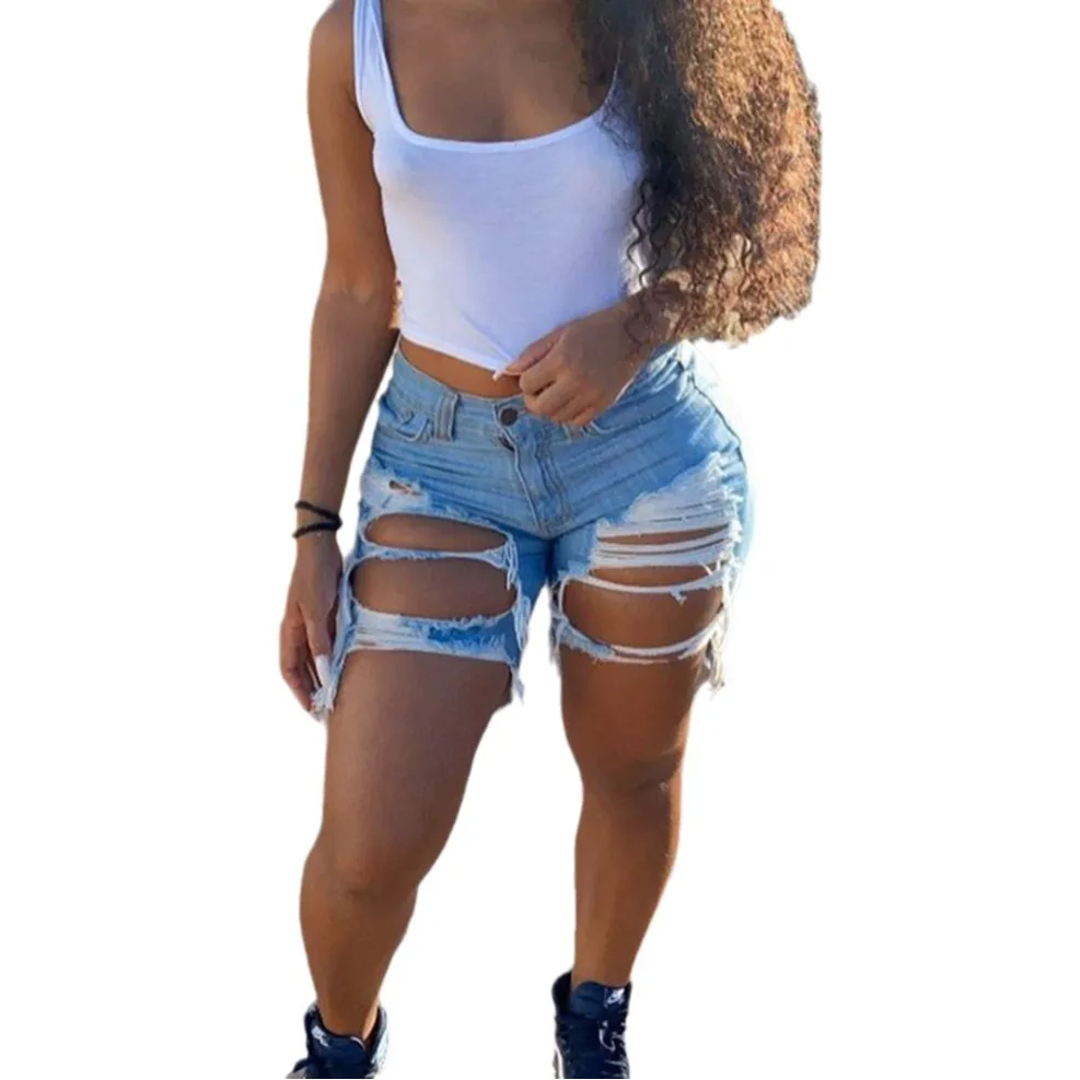 2024 Summer New Women's Ripped Denim Shorts Fashion High Street Sexy Hot Girl Jeans Shorts S-2XL