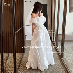 XPAY Sweetheart A Line Korea Wedding Dresses Customized Taffeta Pleats Corset Back Bridal Gowns Short Lantern Sleeve Bride Dress